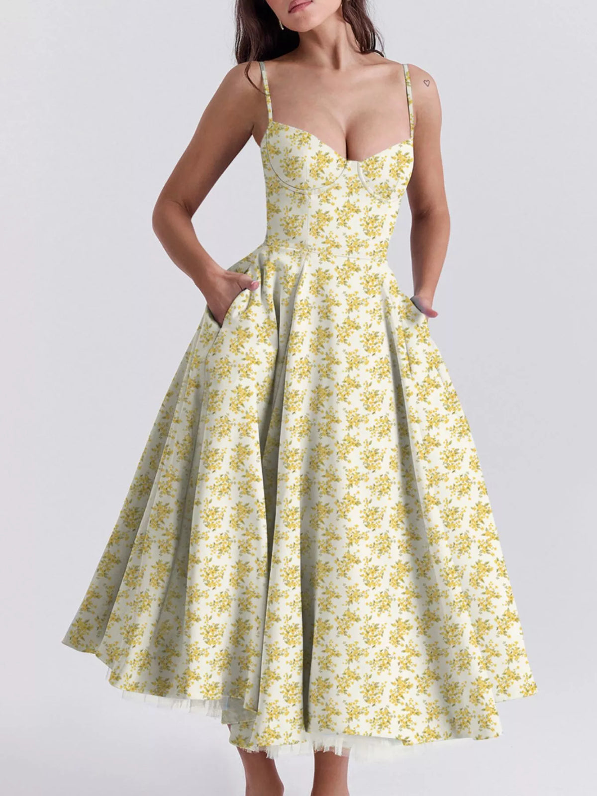 Sweetheart Neck A-Line Midi Dress