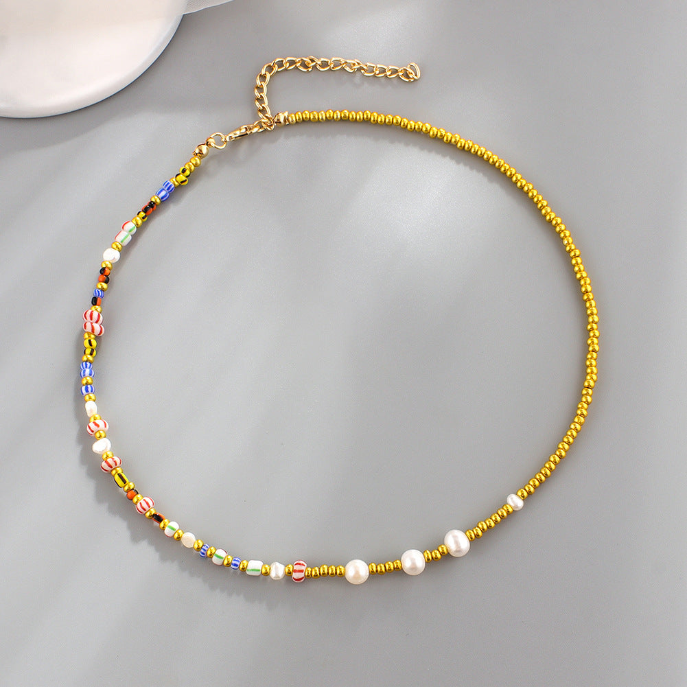 Fashion Rice Bead Necklace Chain Wave