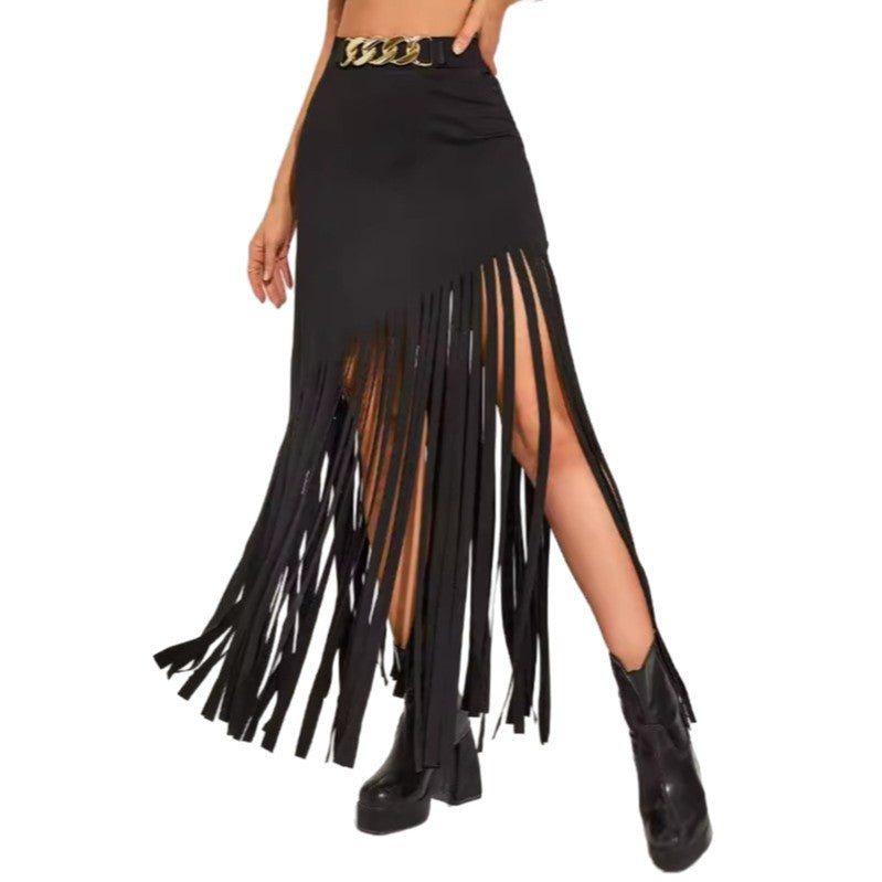 Womens Dark-Colored Sexy Fringe Skirt