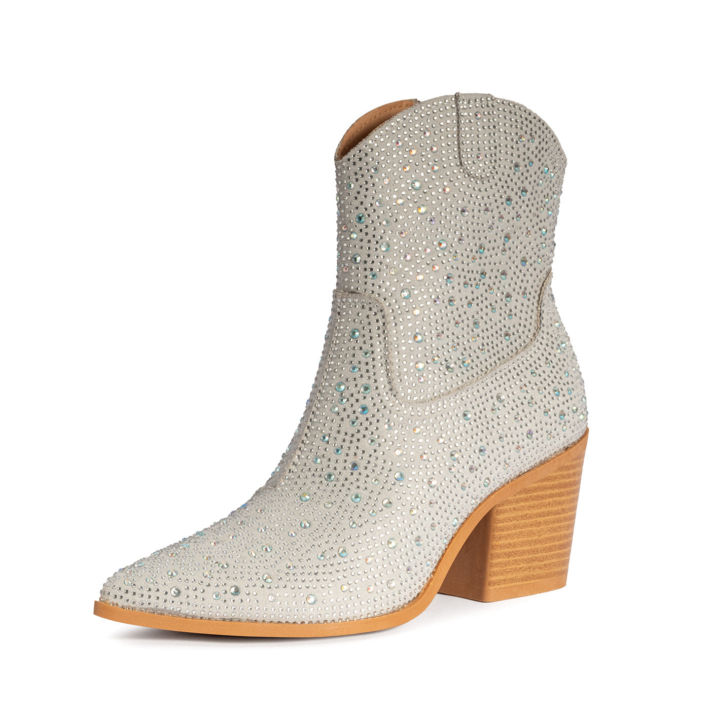 Rhinestone Decor Zipper Design Boots For Women Chunky Heel Fashion Trendy Crystals Cowboy Boots Glitter Shoes Woman
