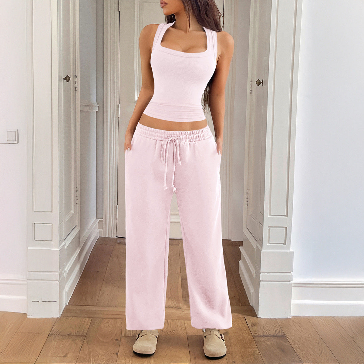 Sports tank top straight leg pants set