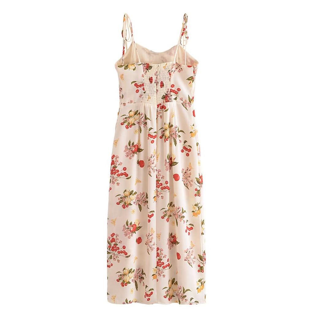 Summer French Vintage Floral Vacation Sexy Slit Strap Dress