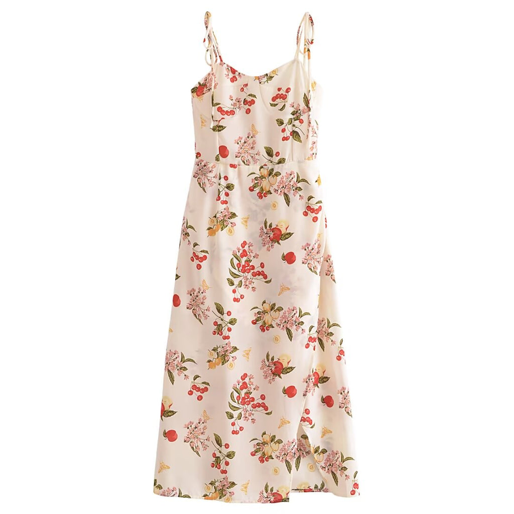 Summer French Vintage Floral Vacation Sexy Slit Strap Dress