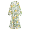 Women Clothing Autumn Rayon Printed Bohemian Vacation Loose Long Sleeve Dress
