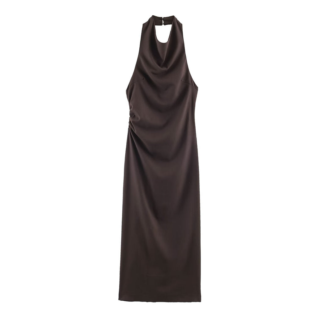 Women Clothing Summer Halter Backless Midi Dress