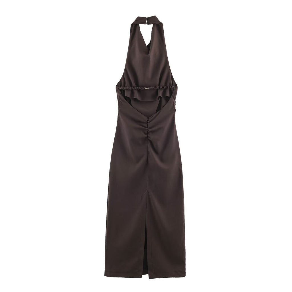 Women Clothing Summer Halter Backless Midi Dress