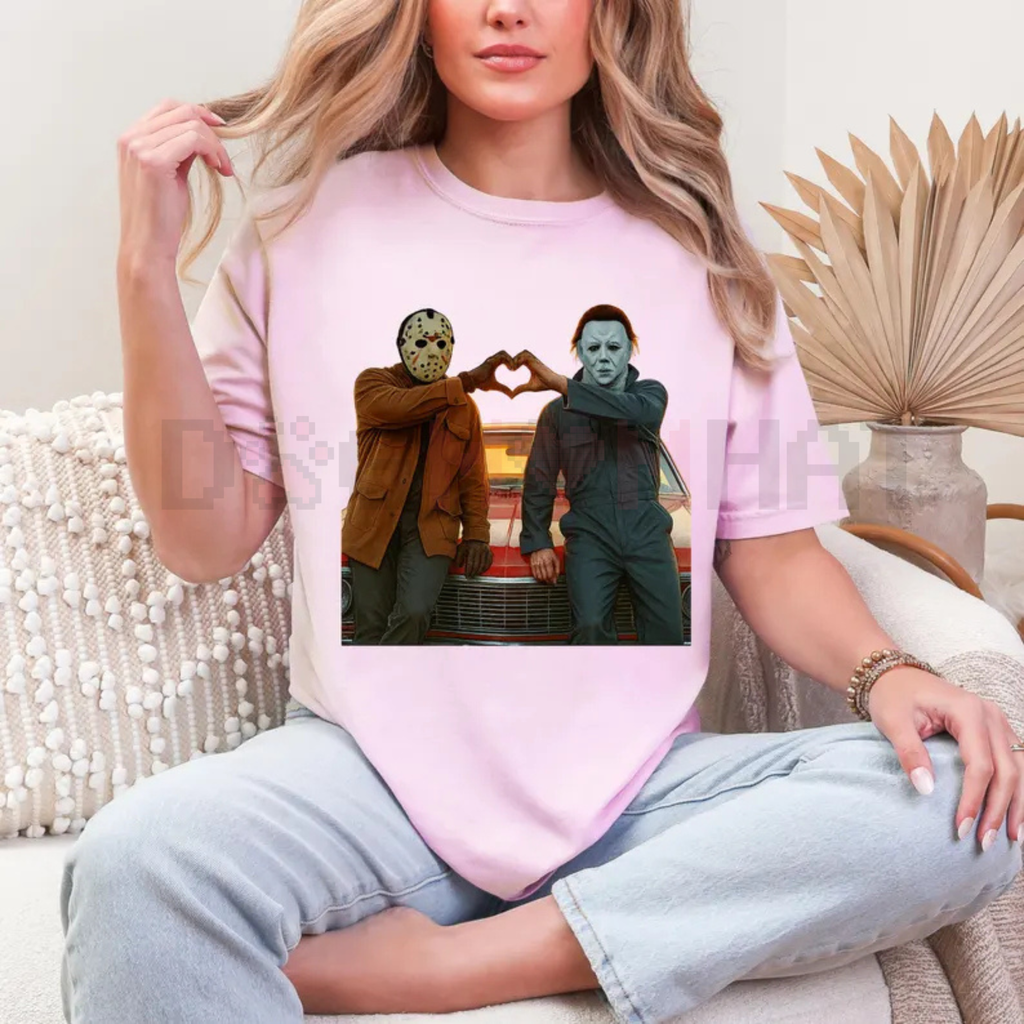 90S Vintage Retro Heart Hands Michael And Jason Halloween TShirt