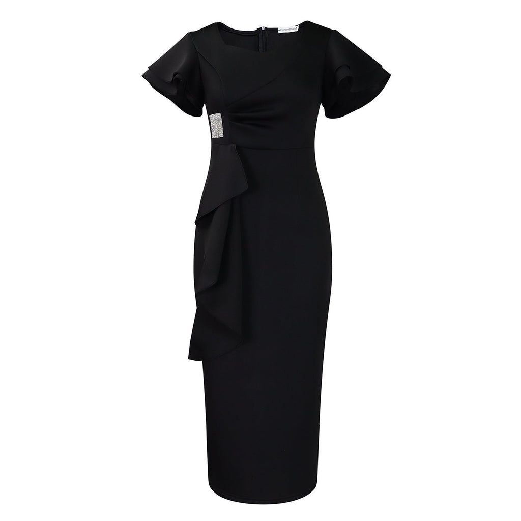 Fashionable Elegant Ruffled Solid Color Sheath