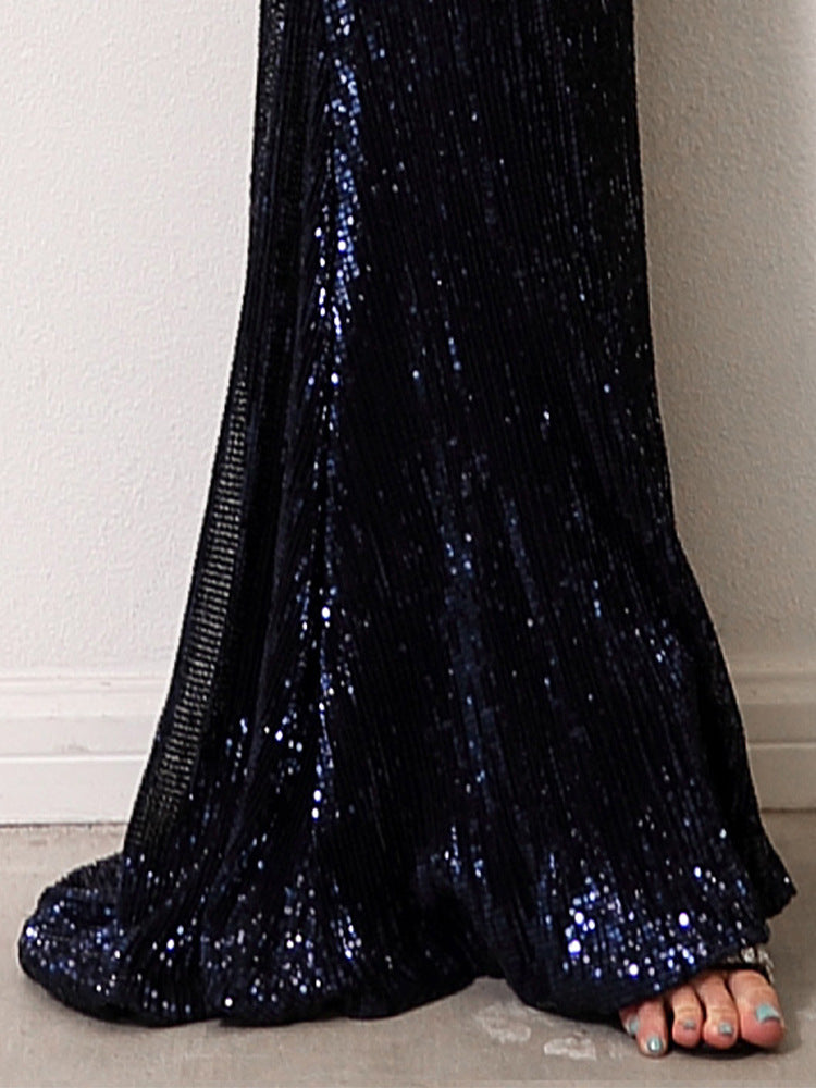 One shoulder sexy sequins