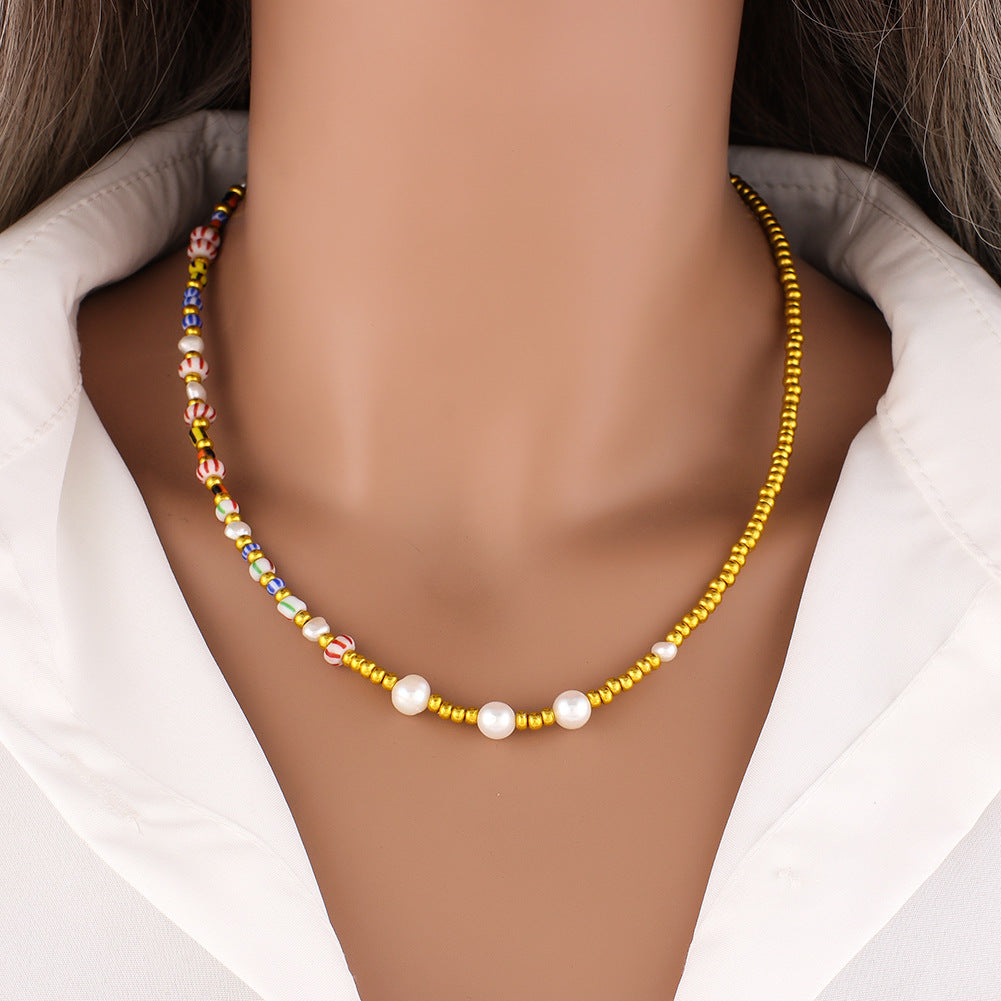 Fashion Rice Bead Necklace Chain Wave