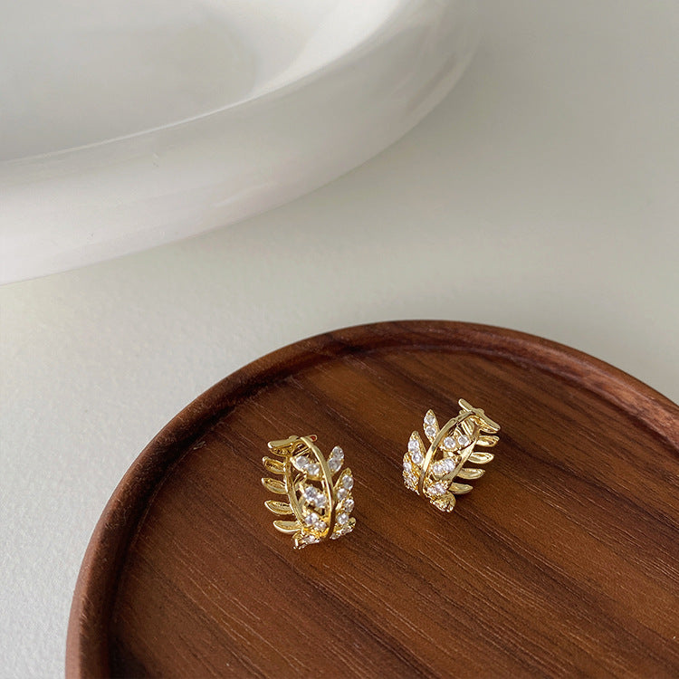 Temperament fashion zircon leaves earrings earrings earrings cool wind