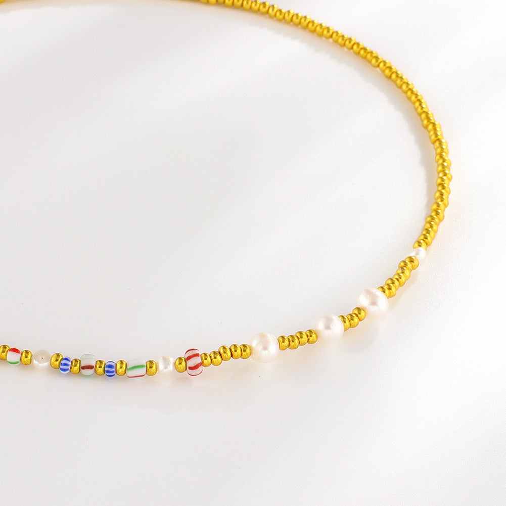 Fashion Rice Bead Necklace Chain Wave