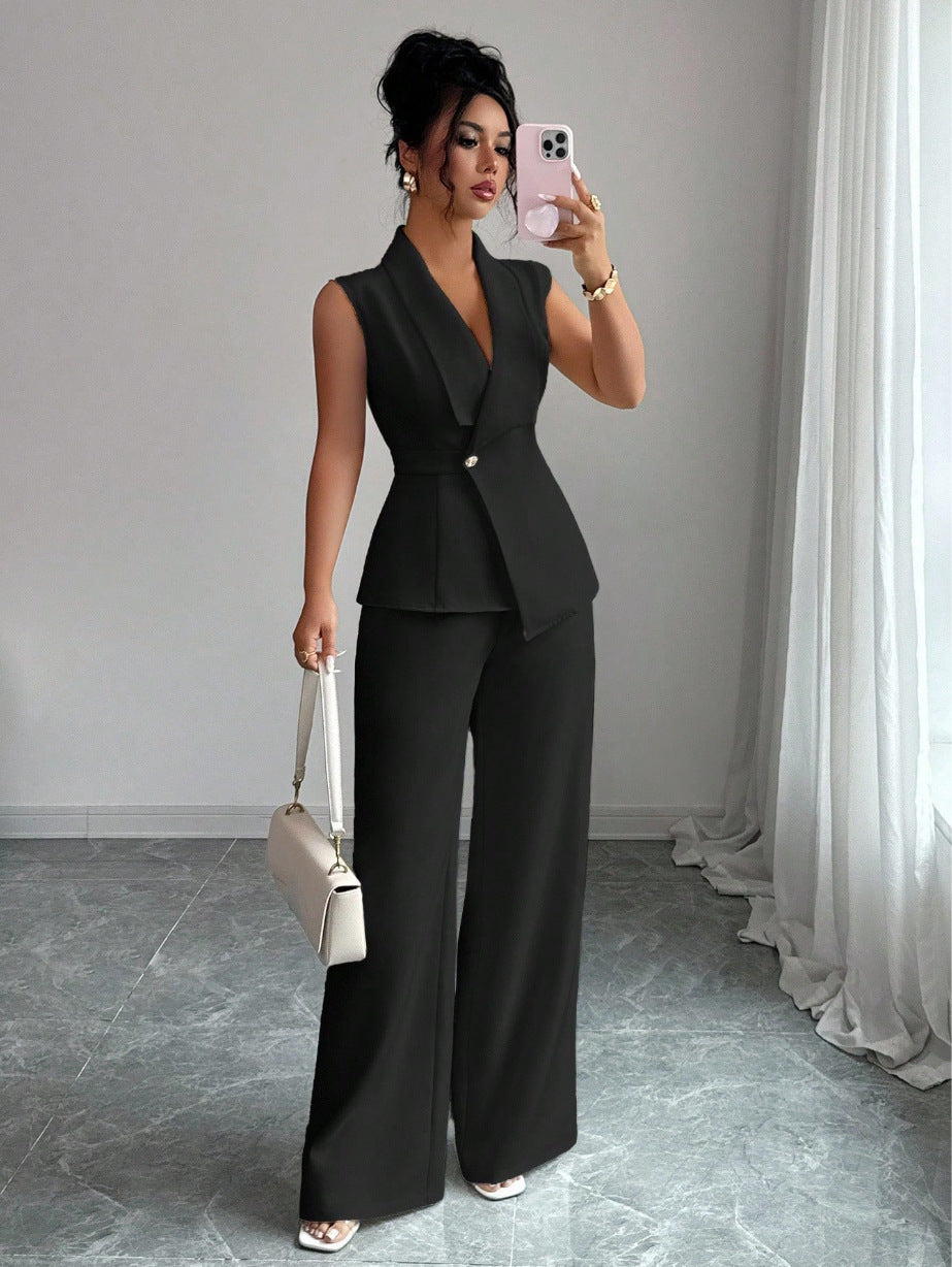 Sleeveless Blazer And Straight-leg Pants Two-piece Set