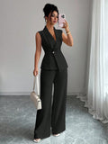 Sleeveless Blazer And Straight-leg Pants Two-piece Set
