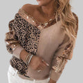 Autumn And Winter Collar Sequins Splice Leopard Knit