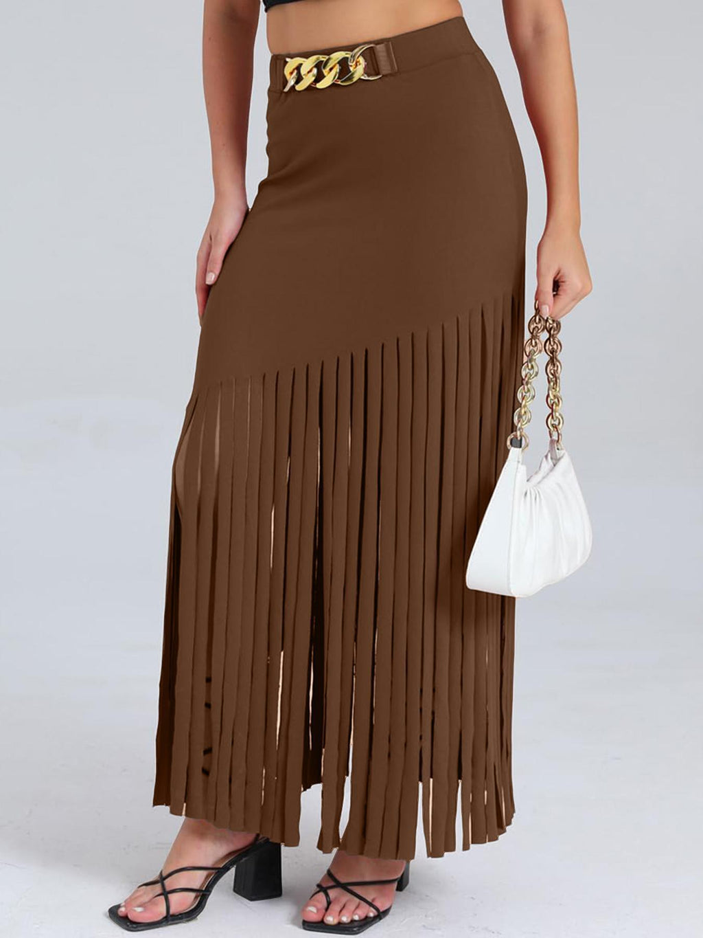Womens Dark-Colored Sexy Fringe Skirt