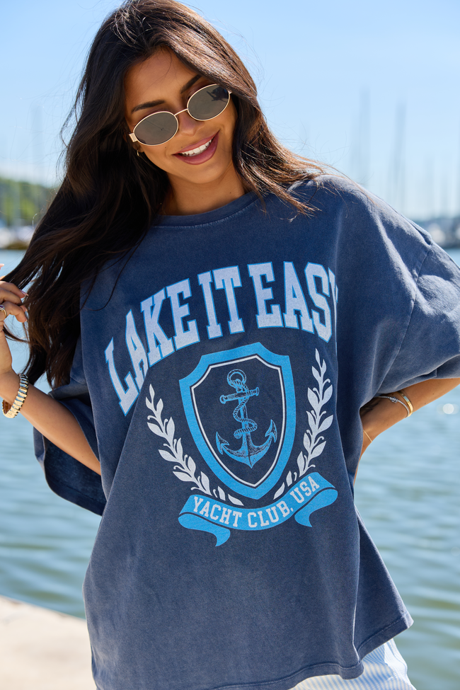 Lake It Easy Navy Oversized Graphic Tee