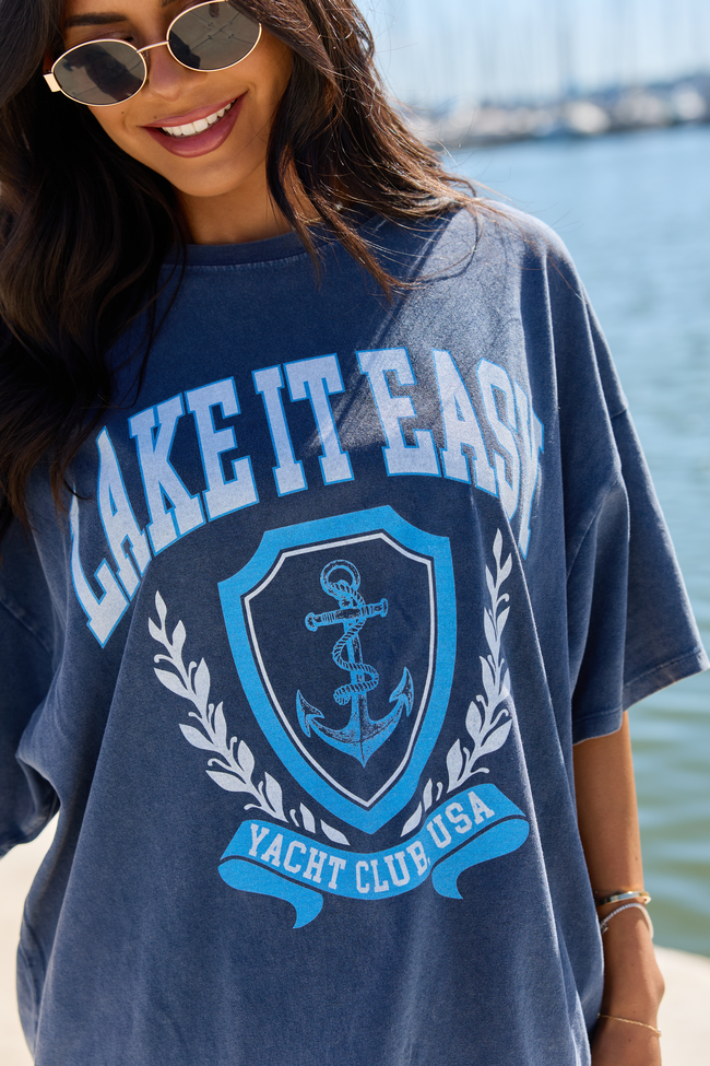 Lake It Easy Navy Oversized Graphic Tee