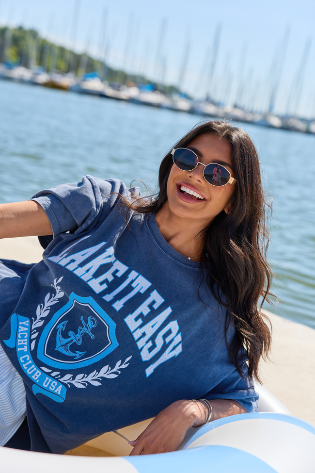 Lake It Easy Navy Oversized Graphic Tee