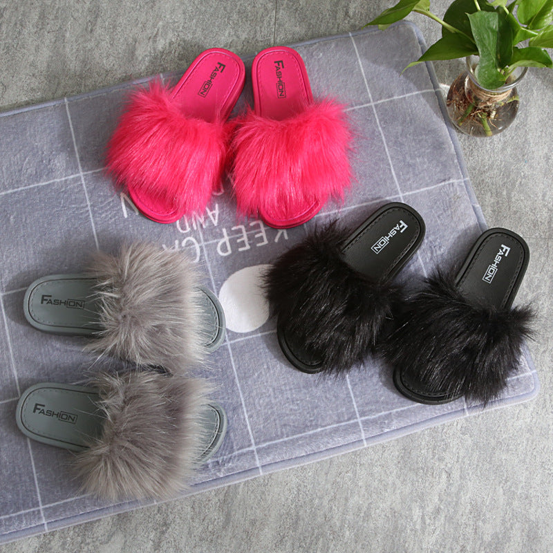 New Style Slippers female hair slippers fashion outside wear Maomao shoes ladies hair cool slippers wholesale