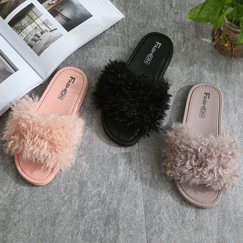 New Style Slippers female hair slippers fashion outside wear Maomao shoes ladies hair cool slippers wholesale