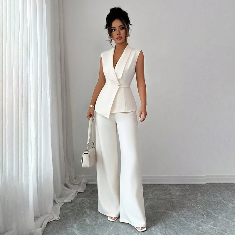 Sleeveless Blazer And Straight-leg Pants Two-piece Set
