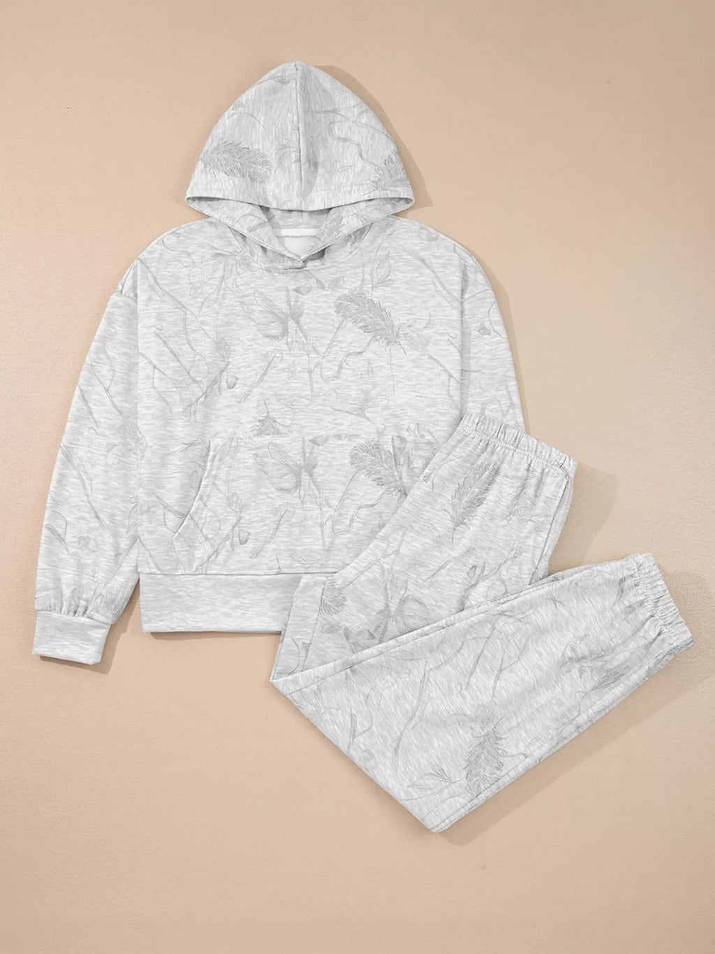 Marbled Print Loose Drop Sleeve Hoodie and Elastic Waistband Pants Set