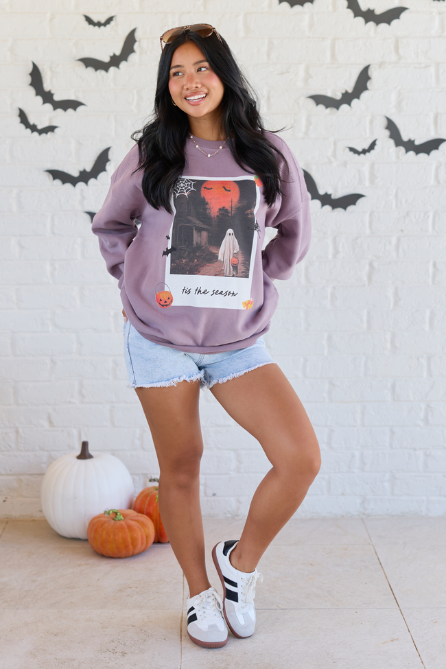 'Tis The Season Halloween Photo Print Dark Purple Graphic Sweatshirt