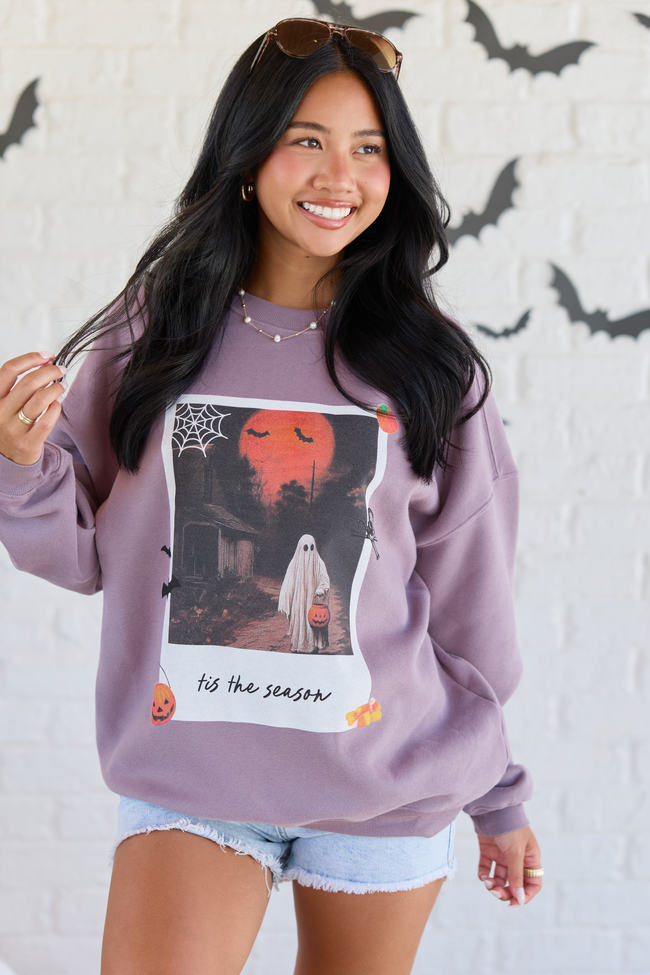 'Tis The Season Halloween Photo Print Dark Purple Graphic Sweatshirt