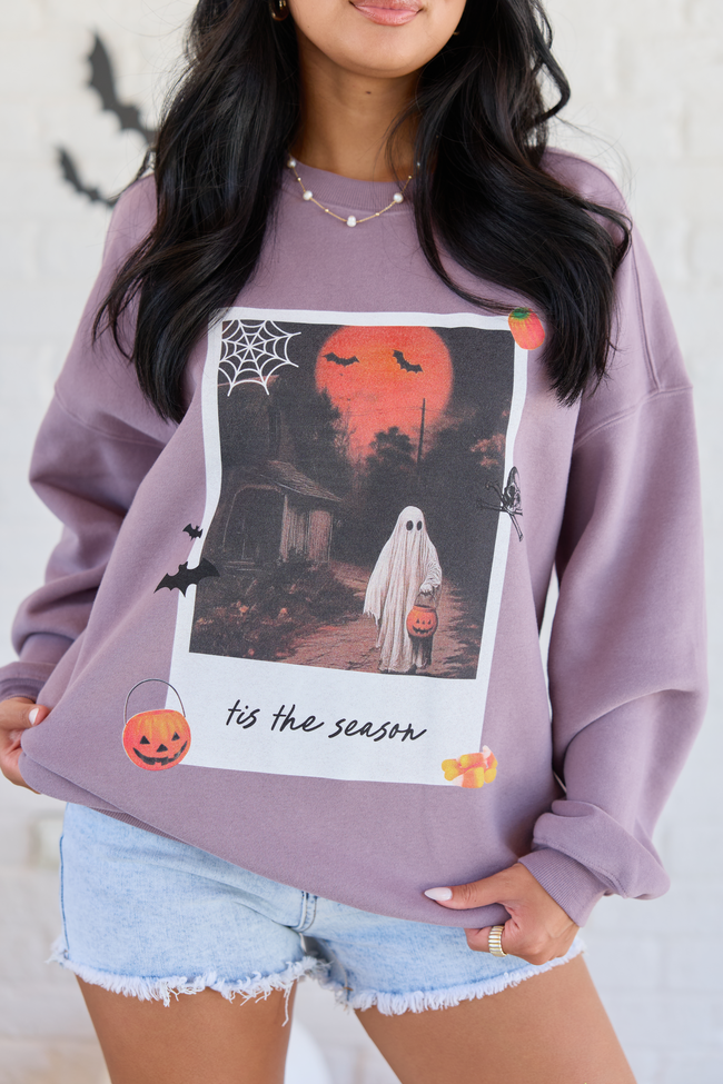 'Tis The Season Halloween Photo Print Dark Purple Graphic Sweatshirt