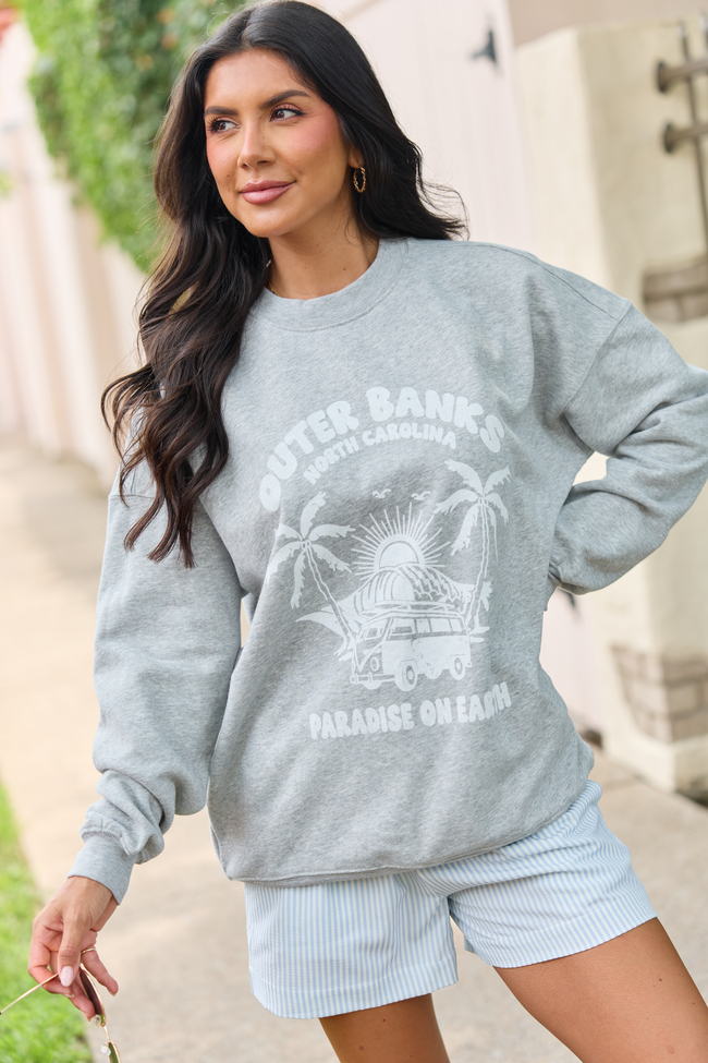 Outer Banks Paradise Light Grey Graphic Sweatshirt