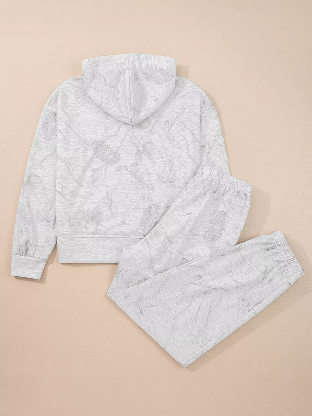 Marbled Print Loose Drop Sleeve Hoodie and Elastic Waistband Pants Set