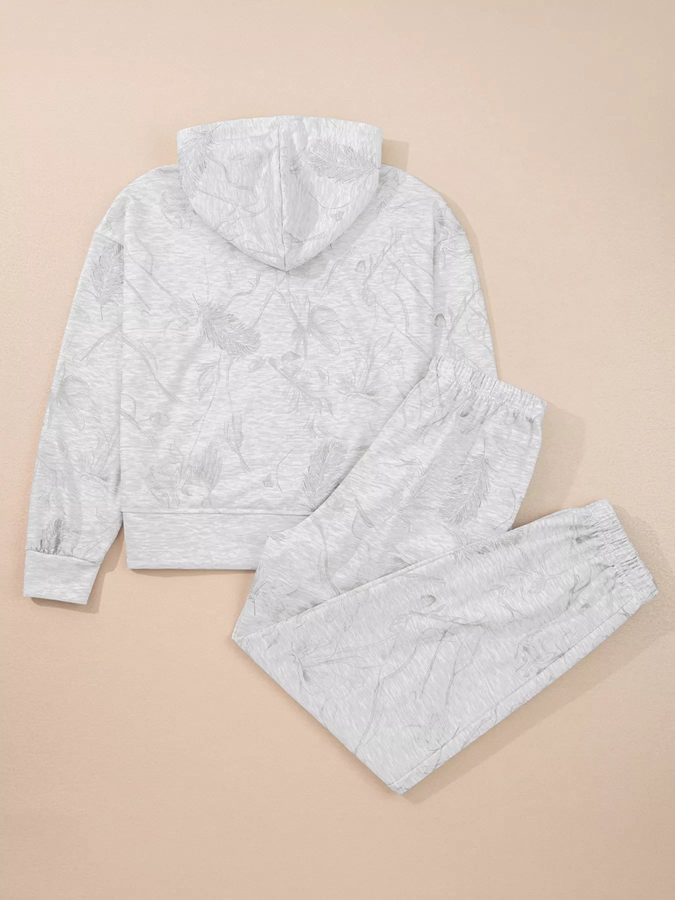 Marbled Print Loose Drop Sleeve Hoodie and Elastic Waistband Pants Set
