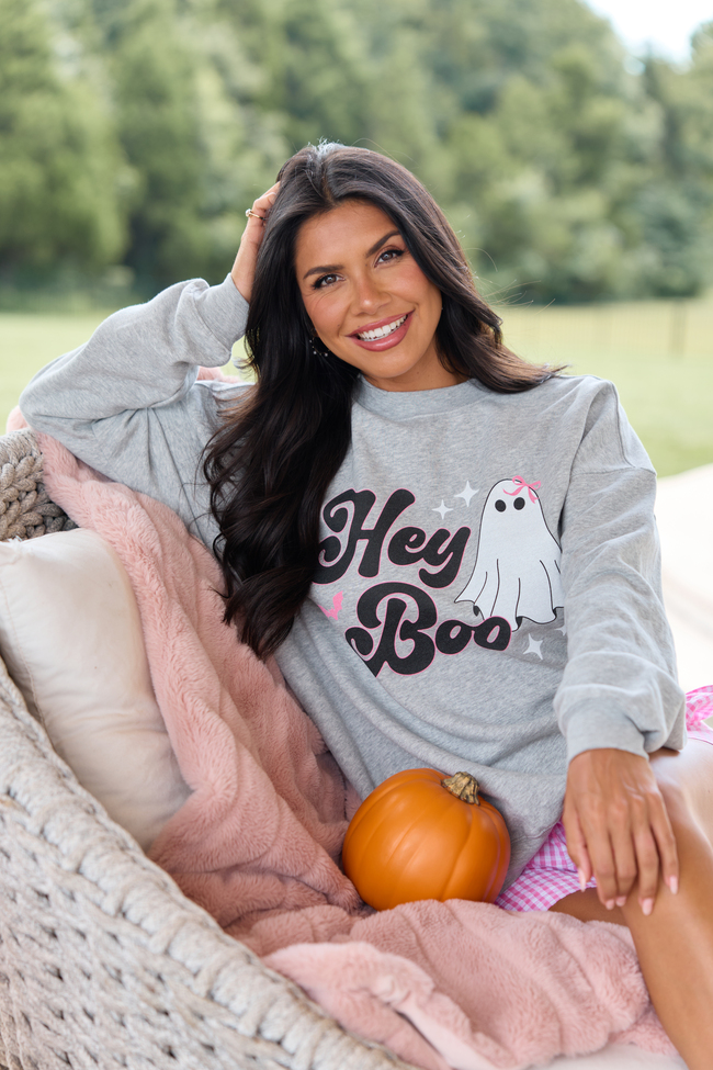 Hey Boo Light Grey Graphic Sweatshirt