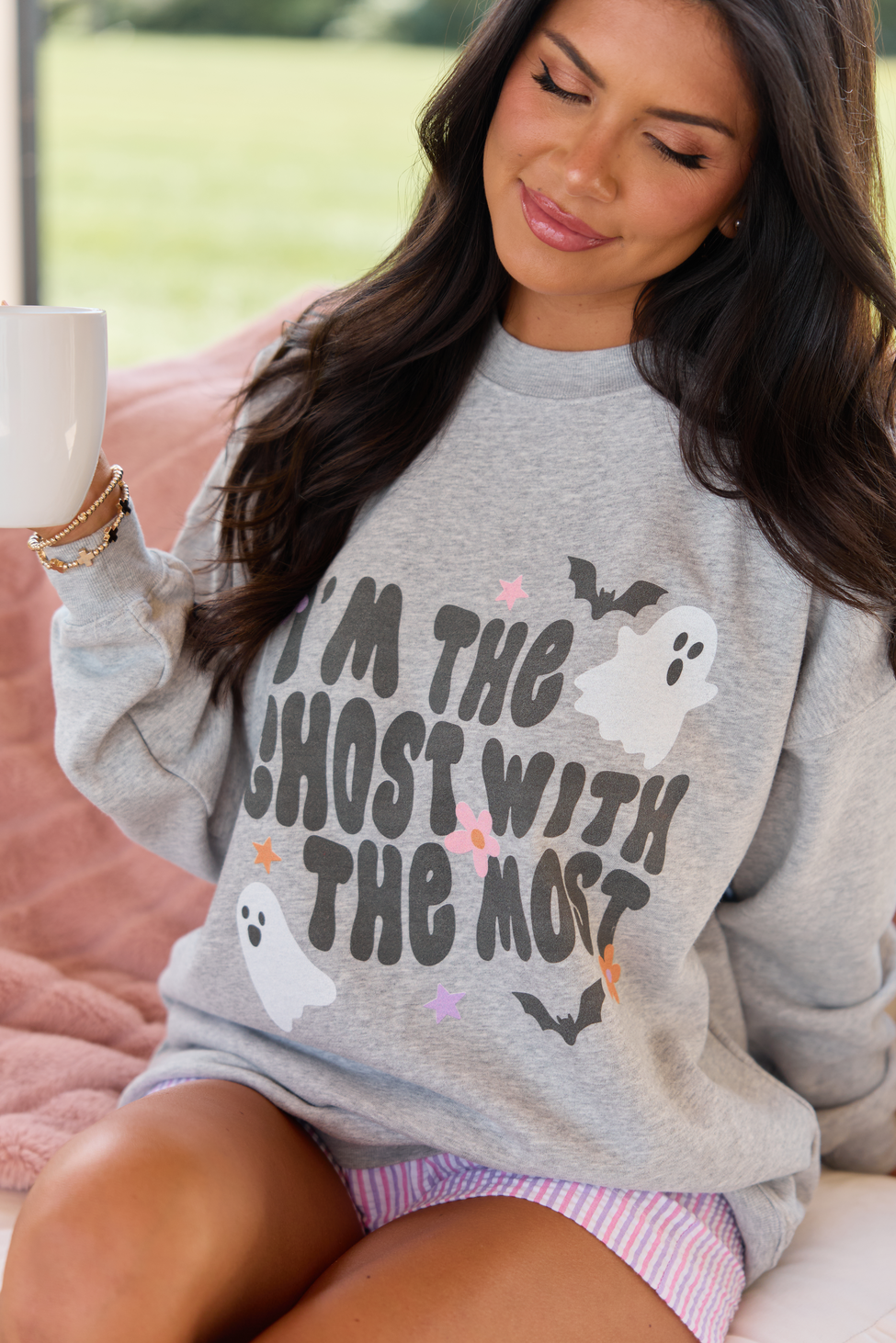 I'm The Ghost With The Most Light Grey Graphic Sweatshirt
