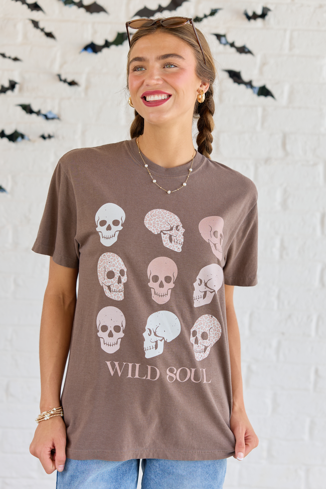 Wild Soul Skull Icons Brown Graphic Tee