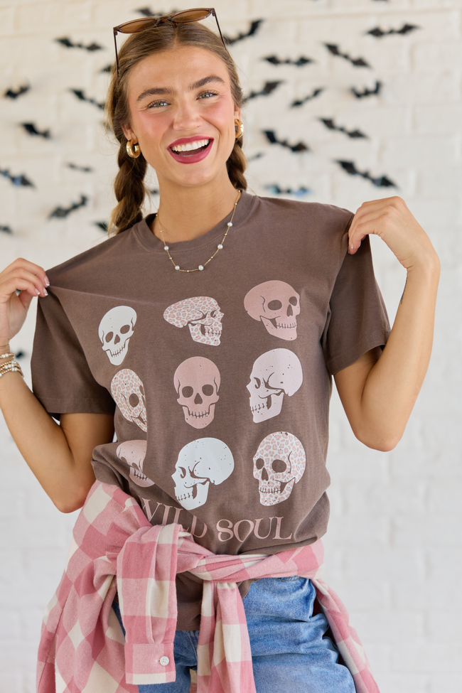 Wild Soul Skull Icons Brown Graphic Tee