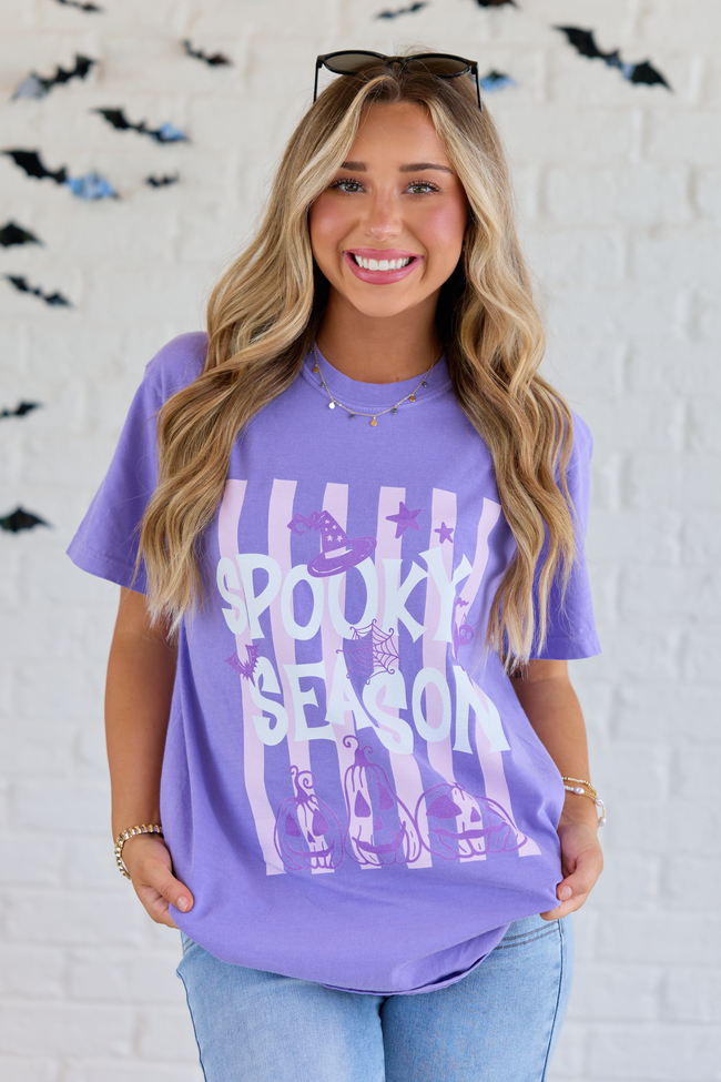 Spooky Season Stripes Violet Comfort Colors Graphic Tee