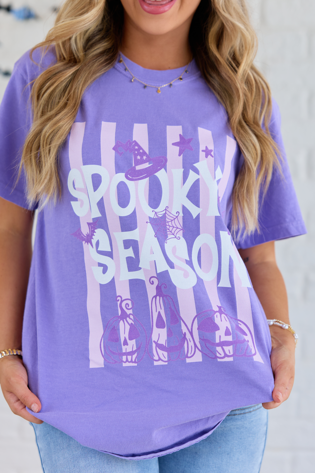 Spooky Season Stripes Violet Comfort Colors Graphic Tee