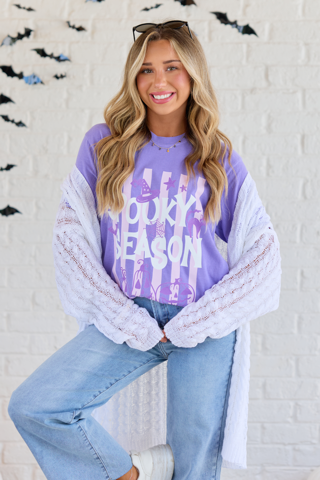 Spooky Season Stripes Violet Comfort Colors Graphic Tee