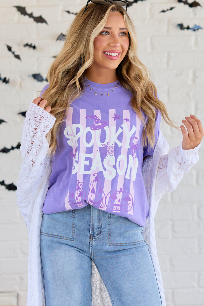Spooky Season Stripes Violet Comfort Colors Graphic Tee