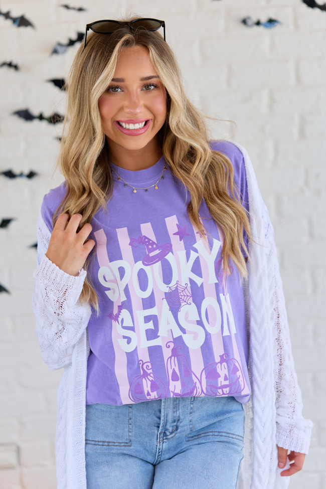 Spooky Season Stripes Violet Comfort Colors Graphic Tee