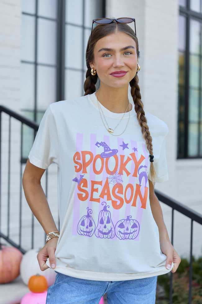Spooky Season Stripes Ivory Comfort Colors Graphic Tee