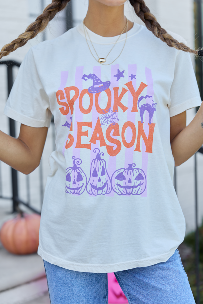 Spooky Season Stripes Ivory Comfort Colors Graphic Tee