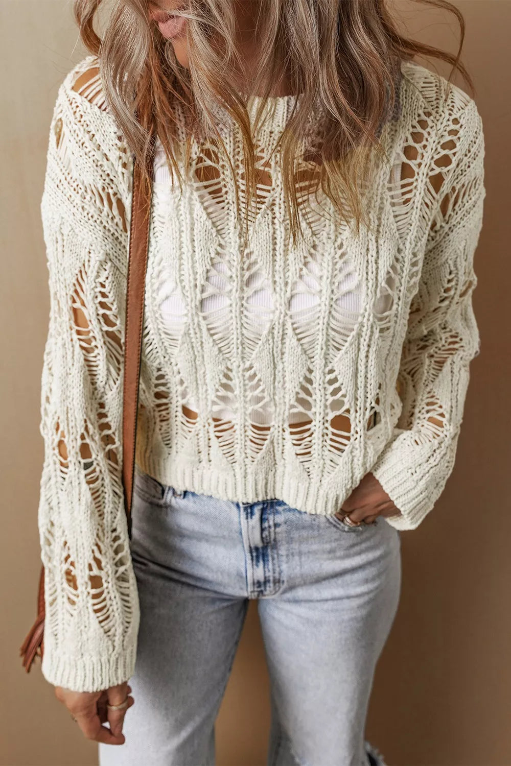 Hollow Out Long Sleeve Knit Cover Up