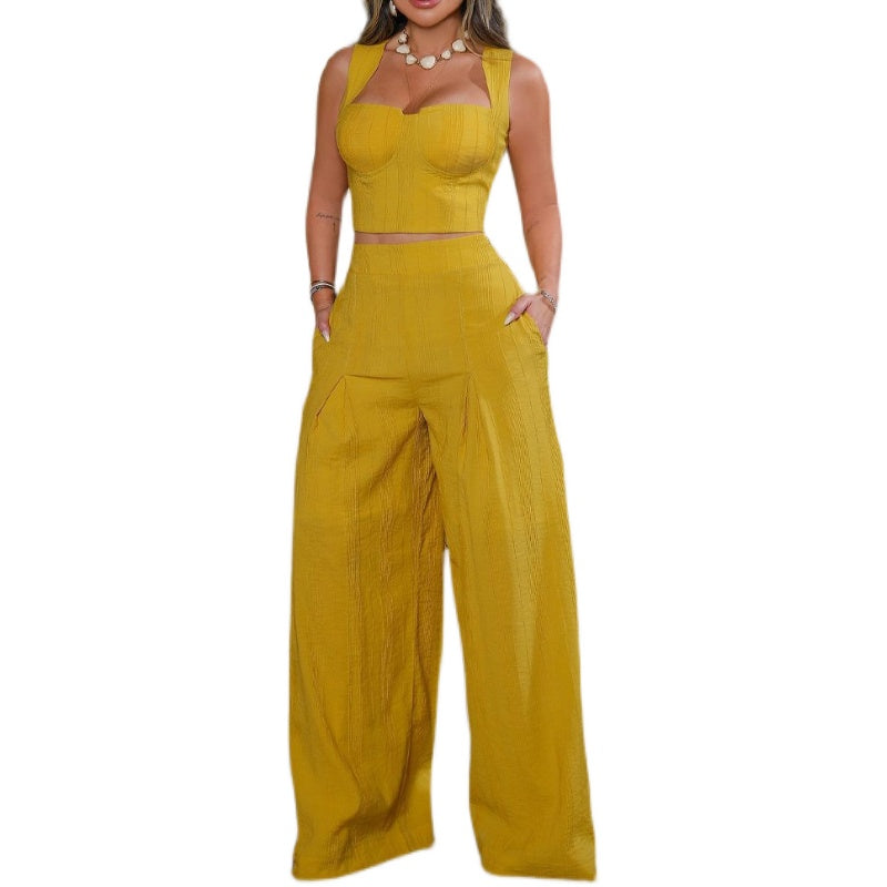 Women Suspender Top&Pants Set European and American Womens Slim Fitting Tank Top Sexy Casual Set