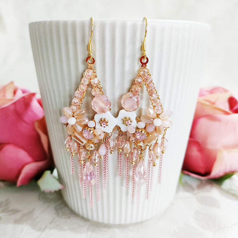 Vintage Tassel Shell Flower Crystal Earrings