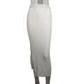 Sexy High-Waisted Knitted Slit Midi Skirt White Bodycon Spicy Girl Pencil Skirt
