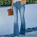 Women Trousers Button Micro Flare High Waist Stretch Jeans