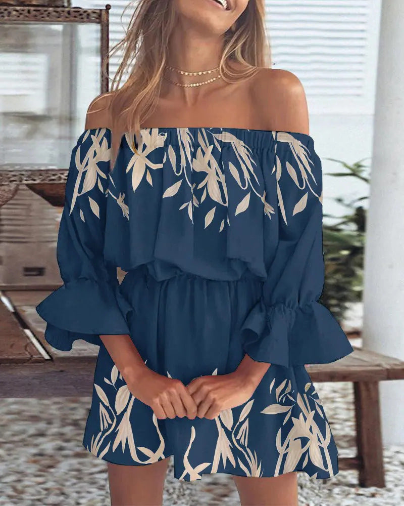 Sexy Fashion One-Shoulder Printed Dress for Women